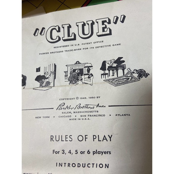 Vintage 1956 Parker Brothers CLUE Board Game Original Box - Picture 7 of 12